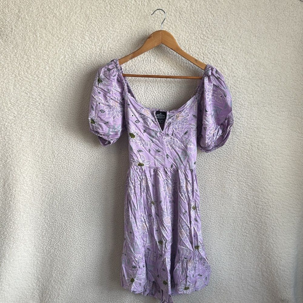 Angie Lilac Floral Puff Sleeve Mini Dress